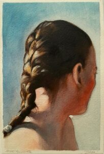 Abel Pradalié "Tresse" 2024 - huile sur papier - 23 x 15 cm - Courtesy l'artiste et Galerie Catherine Putman