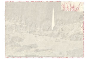 Fabrice Souvereyns, Not erased, red, settlement of seeds, 2024, pencil and collage on paper, 44.5 x 62 cm, copyright Fabrice Souvereyns, courtesy the artist & Hopstreet Gallery Brussels