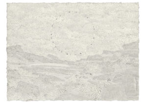 Fabrice Souvereyns, Not erased, stones in the sky, 2025, pencil, watercolor and collage on paper, 28 x 37.7 cm, copyright Fabrice Souvereyns, courtesy the artist & Hopstreet Gallery Brussels