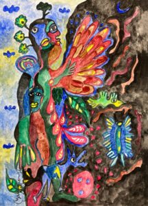 Hervé Yamguen
Les Gardiens du vivant, 2022
Acrylic on paper
30x21 cm / 12x8 in
Courtesy of the Gallery and the Artist