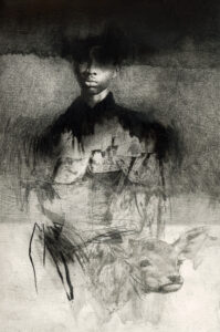 Mirage obscur#5, 2025graphite, fusain, encre et vernis sur papier14,8 x 10,5 cm
