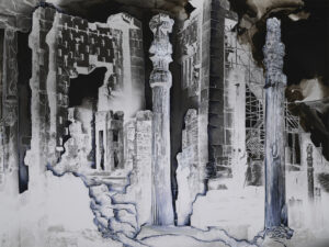 Guénaëlle de Carbonnières, 09, série Creuser l'image, encre et gravure à la pointe sèche sur tirage argentique, contrecollage sur aluminium, encadrement boîte et verre antireflet, 38 x 48 cm, 2025, courtoisie Galerie Binome