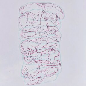 Ellen Keusen, o.T. (in Blasen), pencil on paper, 29,7 x 21 cm, 2025, copyright by the artist, courtesy Galerie Martin Kudlek