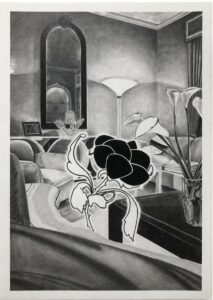 Audrey Aumégeas, Mon amie la rose, mixed media sur papier, 29,7x21 cm courtesy l'artiste et La Ferronnerie