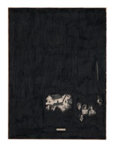 Guy Vording, Black Pages III - He likes nothing - 2025 - 26 x 35 cm - watercolour pencil on old magazine page, courtesy Guy Vording / dudokdegroot