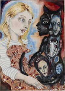 Julie Nord
Mare, 2024
Watercolor, pencil and ink on paper
55 x 40 cm. Framed with oak and museum glass
Charlotte Fogh Gallery and Julie Nord