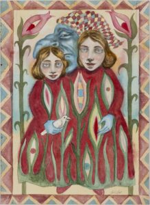 Julie Nord
Sisters, 2025
Watercolor, pencil and ink on paper
55 x 40 cm. Framed with oak and museum glass
Charlotte Fogh Gallery and Julie Nord