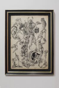 Marcelo BENITEZ, Las huestes del Leviatan [The Hosts of Leviathan], Ink and pencil on paper, 49.3 x 35.6 cm, 1978. Courtesy of Richard Saltoun Gallery, London, Rome and New York, (c) The Estate of Marcelo Benitez.