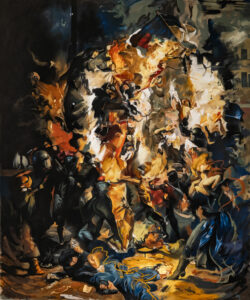 Tudi Deligne, Not the serene part of the night, 2025, Soft pastel on paper, 140x168 cm