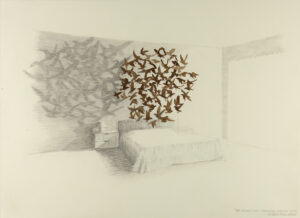 Ruben Bellinkx The Black Sun (Crows version) 2012, mine de plomb, aquarelle sur papier, pencil, watercolour on paper, 31 x 42,5 cm. Courtesy Ruben Bellinkx, Galerie Maurits van de Laar