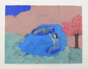 Samira ABBASSY, In the Beginning..., Acrylic and gouache on paper, 34.3 x 44.5 cm, 2022. Courtesy of Richard Saltoun Gallery, London, Rome and New York, (c) The Artist.