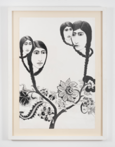 Samira ABBASSY, Floral Mortal Coils, Charcoal on Somerset Paper, 101.6 x 83.8 cm, 2016. Courtesy of Richard Saltoun Gallery, London, Rome and New York, (c) The Artist.