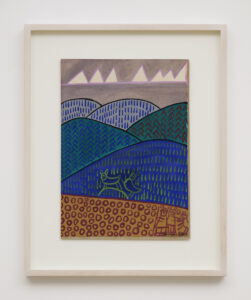 Véronique FILOZOF, Chamois in the Mountains, Ink and watercolour on paper mounted on board, 37 x 26.5 cm, 1960s. Courtesy of Richard Saltoun Gallery, London, Rome and New York, (c) The Estate of Véronique Filozof.