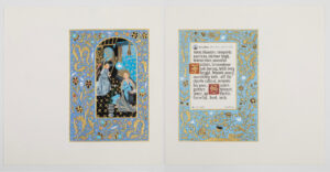 Ken Aptekar, "A good angle (ChatGPT)", gouache, encre, or 22 carats sur papier (gouache, 22k goldleaf, ink on Arches paper), 57,2 x 57,2 cm (non encadré, unframed) / 65 x 65 cm (encadré, framed), 2023. Photo : Laurent Edeline © Ken Aptekar. Courtesy Le Clézio Gallery