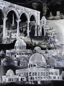 Guénaëlle de Carbonnières, Creuser l'image, Salomon, Jerusalem, 2026
encre et gravure à la pointe sèche sur tirage argentique 
contrecollage sur aluminium, encadrement boîte et verre antireflet 
pièce unique - 80 x 60 cm
© Guénaëlle de Carbonnières courtesy Galerie Binome