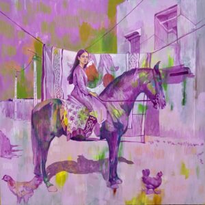 Sfiya, Monologue, Acrylique et crayons de couleur sur panneau de bois, 76.2 x 76.2 cm