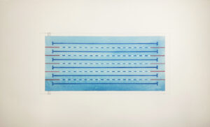 © Anne-Laure Wuillai, Piscine municipale (bassin sportif, 6 couloirs), 2026, Aquarelle et crayon sur papier grain fin 640g, 30 x 50 cm, courtesy de l'artiste et de la galerie Eva Vautier
