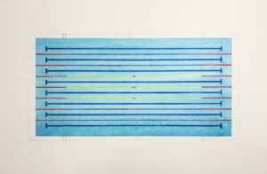 © Anne-Laure Wuillai, Piscine municipale (bassin olympique, 8 couloirs), 2026, Aquarelle et crayon sur papier grain fin 640g, 30 x 50 cm, courtesy de l'artiste et de la galerie Eva Vautier