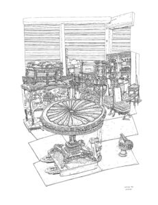 Christelle Tea, La réserve mobilier chez Christie’s, France, 21.II.2019, Indian ink on paper, 65 x 50 cm