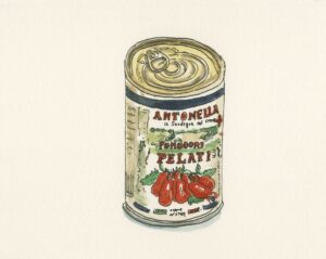 Christelle Tea, Pomodororopelati 29.VIII 2025, Indian ink and watercolour on paper 10 x 12 cm 
