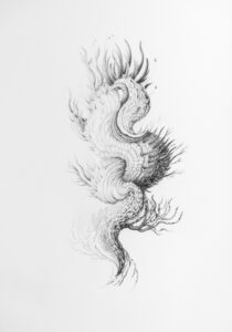 Golnaz Behrouznia, Agrégats 6, encre pigmentaire sur papier Clairefontaine lisse 250g, 42 x 29,7 cm, 2025, courtesy Julie Caredda Gallery, crédit photo_Paul Hennebelle, @_flaneur_studio