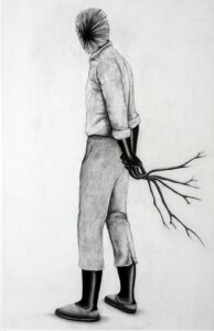 Les héritiers 04, 2011- Fusain et vernis sur papier - 120 x 80cm