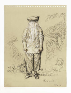Didier Trénet, Pauvre canard !, technique des trois crayons (sanguine, pierre noire/fusain, craie blanche), plume brou de noix, graphite sur papier, three-pencil technique (red chalk, blanck chalk/charcoal, white chalk), walnt stain pen, graphite on paper, 30,4 x 23,5 cm, Courtesy Galerie Papillon