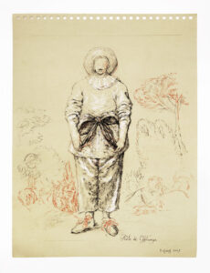 Didier Trénet, Rôle de Sphinge, technique des trois crayons (sanguine, pierre noire/fusain, craie blanche), plume brou de noix, graphite sur papier, three-pencil technique (red chalk, blanck chalk/charcoal, white chalk), walnt stain pen, graphite on paper, 30,4 x 23,5 cm, Courtesy Galerie Papillon