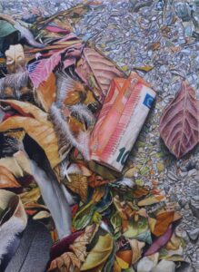 Vassilis Salpistis, X, aquarelle et crayons de couleur sur bois, watercolor and colored pencils on wood, 22x16 cm, 2025, courtesy galerie Maxime Allain, copyright Vassilis Salpistis