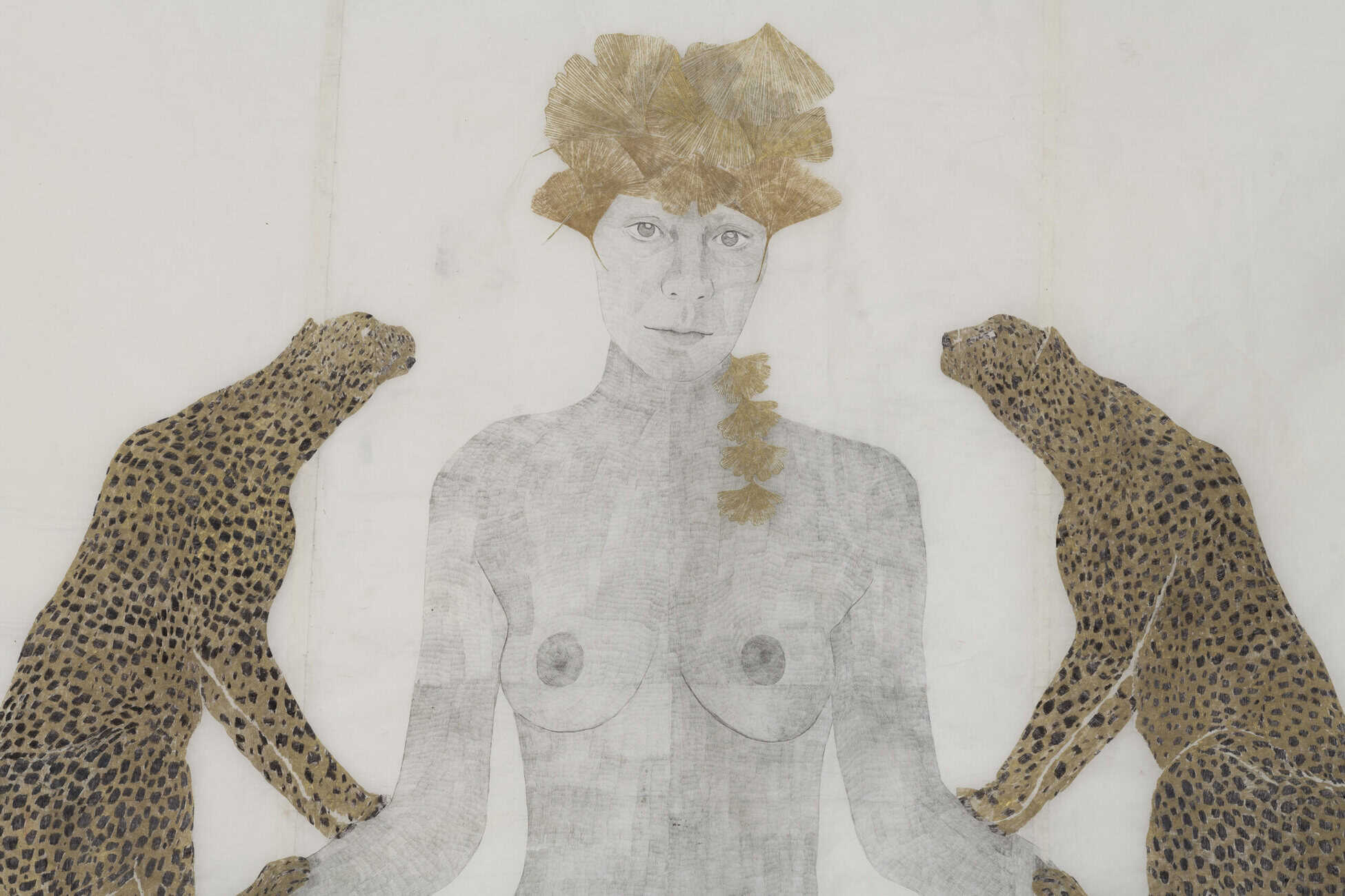 MartaRoberti_Self-portrait as the Child Horus on a Crocodile with Cheetahs and Small Ducks_Drawing and collage_245x180cm_detail
